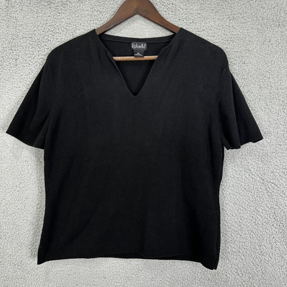 Rafaella top womens XL black knit cotton fitted‎ cropped minimalist basic casual